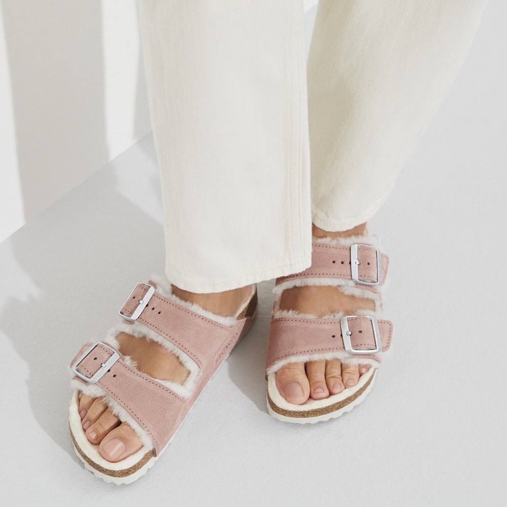 Birkenstock Arizona Shearling Pink Clay Suede Leather women size 37 US 6-6.5 NEW